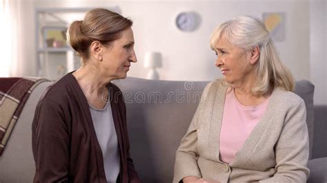 sad mature women looking other friendship support helpful communication care stock image