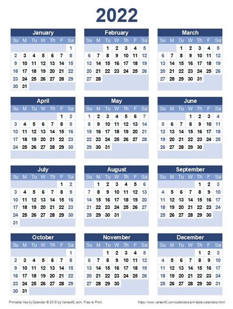 Vertex42 2022 Calendar