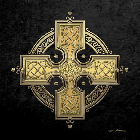 Ancient Gold Celtic Knot Cross Over Black Velvet Digital Art By Serge