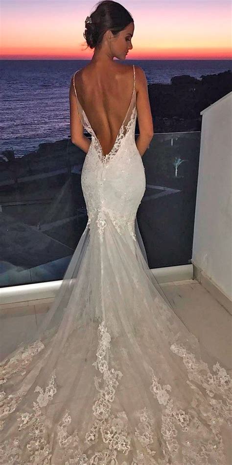 Wedding Dresses Lace Low Back Spaghetti Straps With Train Enzoani