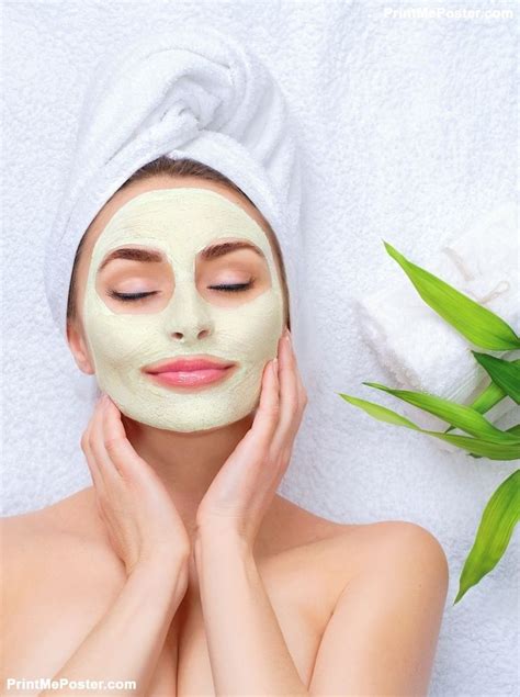 Spa Woman Applying Facial Clay Mask Beauty Treatments Close Up Portrait Of Beautiful Girl With
