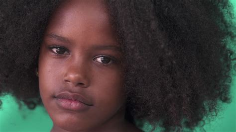 Portrait Of Cuban Children With Emotions And Feelings Black Young Girl