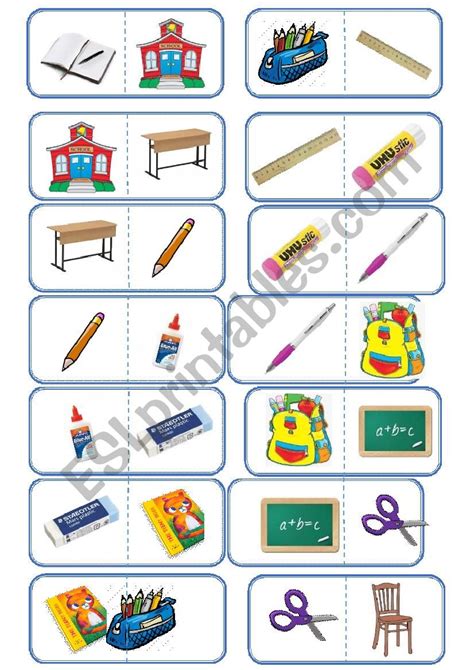 School Things Domino Esl Worksheet By Paolasol