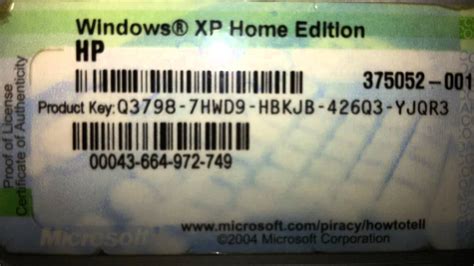 Windows Xp Home Edition Key Hp Youtube