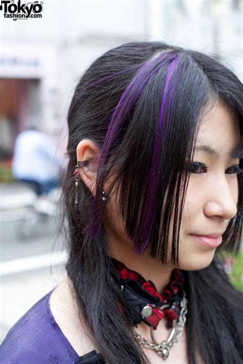 Kimono Inspired Gothic Fashion Purple Streaked Hair And H