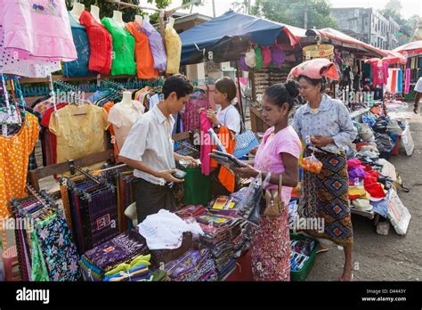 Myanmar Yangon Street Market Womans Clothing Stock Photo Alamy
