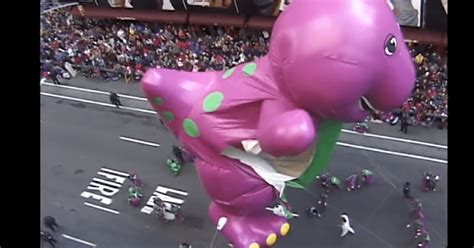 Watch Barney Float Gets Torn Apart At Macys Thanksgiving Day Parade