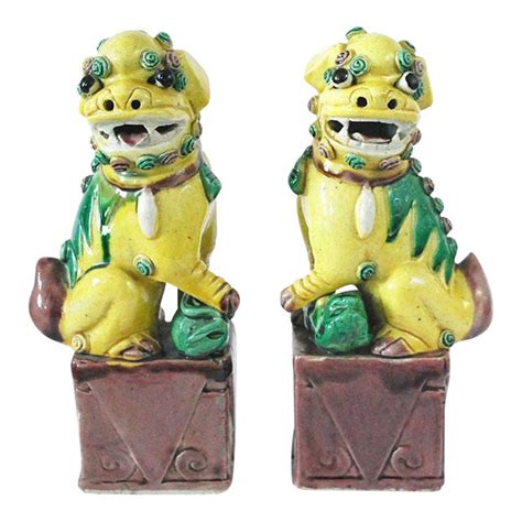 Jake long), a character in the animated series american dragon: Vintage Chinese Porcelain Yellow Foo Dogs - A Pair | Chairish