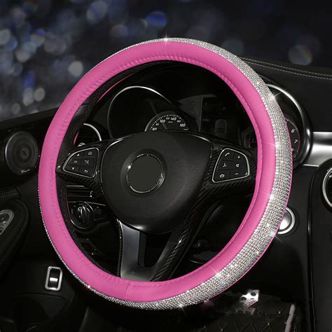 Pink Car Steering Wheel Cover 38cm15 Bling Rhinestone Diamond For