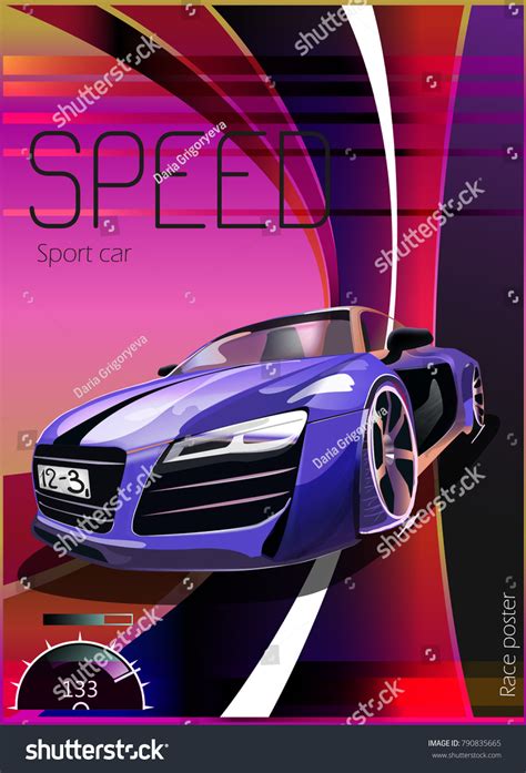 Illustration Detailed Sports Car Poster Advertising Stock Vector