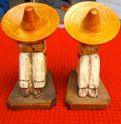 Vintage Mexican Figurines Wooden Sleeping Men Under Sombreros