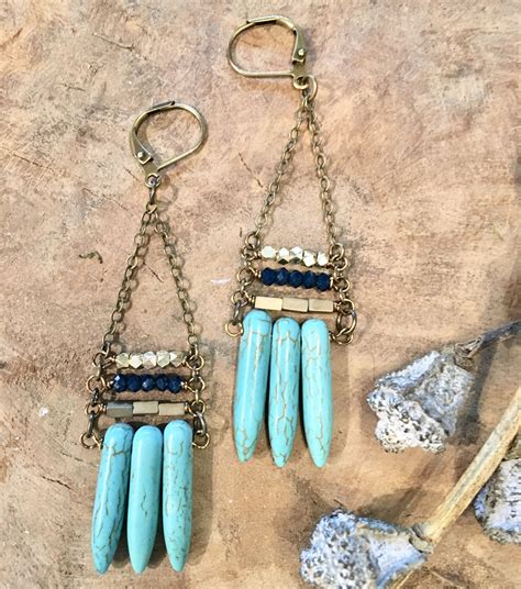 Turquoise Spike Stack Earrings Stacked Earrings Turquoise Blue Crystals