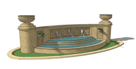 European Fountain And Waterfall Landscape Sketchup 3d Modelsbest Recomm