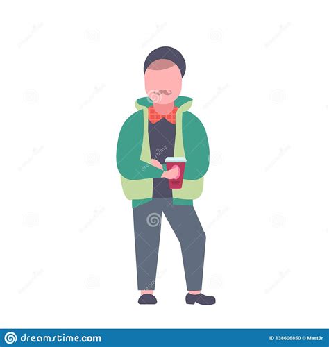Casual Man Drinking Coffee Guy Standing Pose Male Cartoon