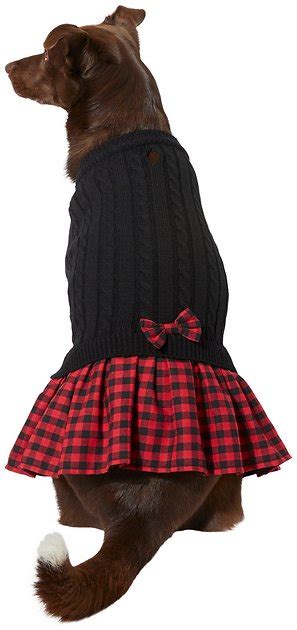 Frisco Plaid Cable Knit Dog And Cat Sweater Dress Red Plaid Small