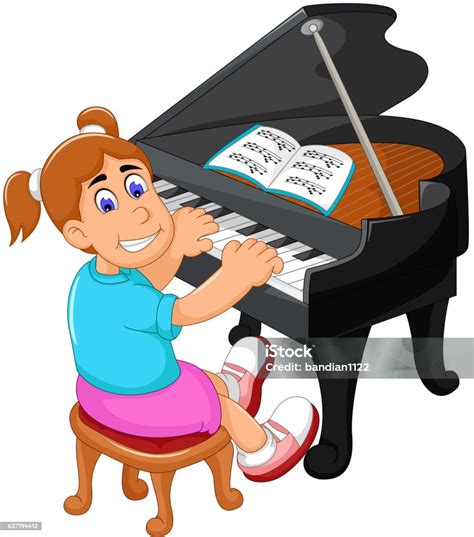 Lucu Gadis Kartun Bermain Piano Ilustrasi Stok Unduh Gambar Sekarang