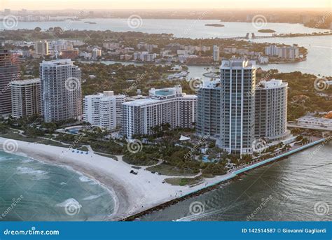 Miami Beach Skyline At Sunset Wonderful Aerial View From The Sky Stock