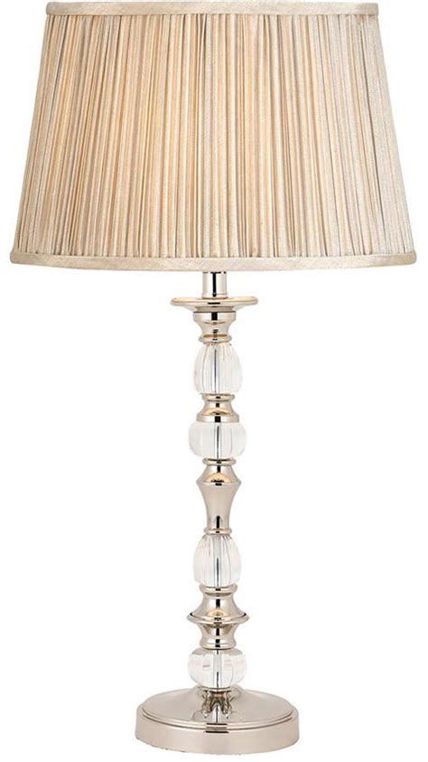 Polina Nickel Medium Crystal Table Lamp With Beige Shade 63590