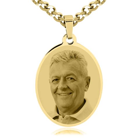 Photo Engraved Large Oval Pendant In IP Gold Plated Stainless Steel