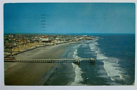 1957 Nj Postcard Ocean City New Jersey Aerial View Pier Beach Vintage