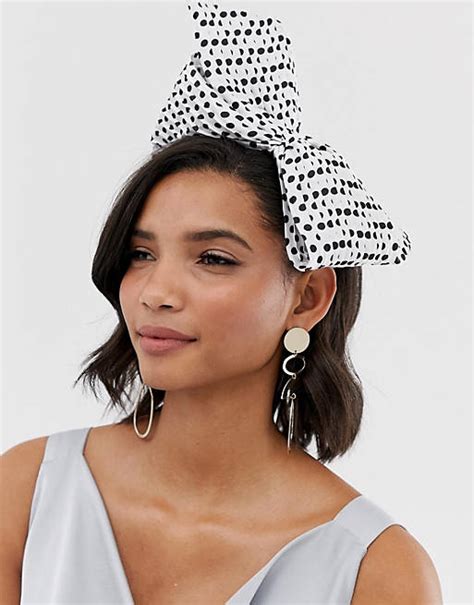 Asos Design Fascinator With Oversized Abstract Bow In Polka Dot Asos