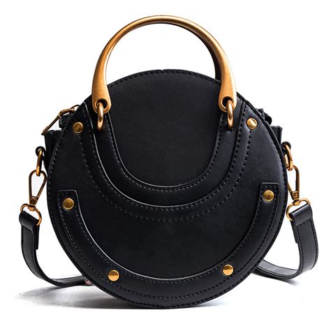 Women Retro Round Leather Clutch Bag Lady Handbag Messenger Shoulder