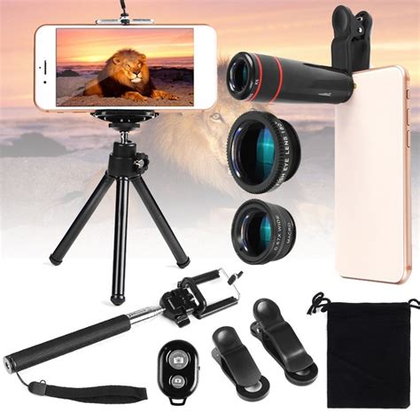 Portable 8x 12x Telephoto Phone Lens Kit Wide Angle Macro Fish Eye Lens