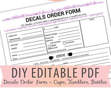 Vinyl Decals Order Form Sheet Letter Size Forms Sales Sheet Etsy