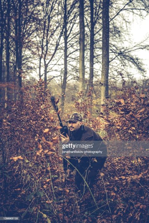 Hunter With Rifle Stalking Deer High Res Stock Photo Getty Images