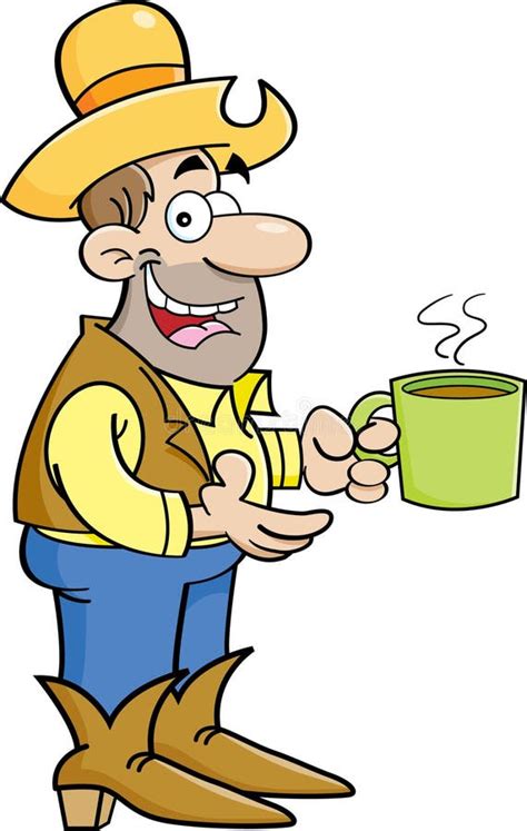 Cartoon Cowboy With Cup Of Coffee Stock Vector Illustration Of Adult