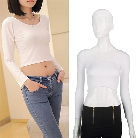 Fashion Women Long Sleeve Cropped Top T Shirt Belly Tops Blouses Shirts