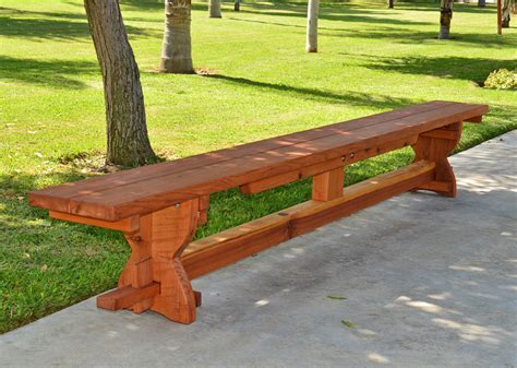 Redwood Trestle Bench Custom Outdoor Wooden Bench