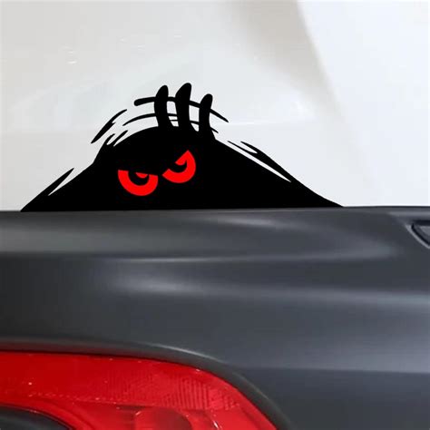 Funny Red Eyes Monster Peeking Car Bumper Window Vinyl Decal Sticker