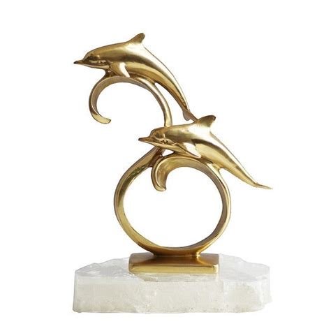 Copper Dolphin Figurine Aquatic Animals Healing Crystal Stone Crafts