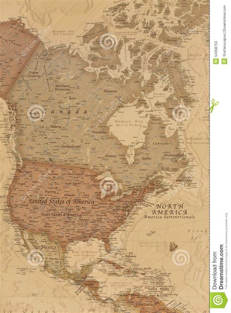 Ancient Geographic Map Of North America Stock Photo Image 54358753