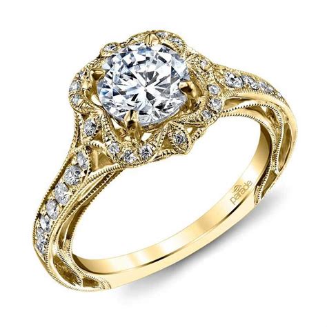 Antique Bloom Halo Engagement Ring In Yellow Gold