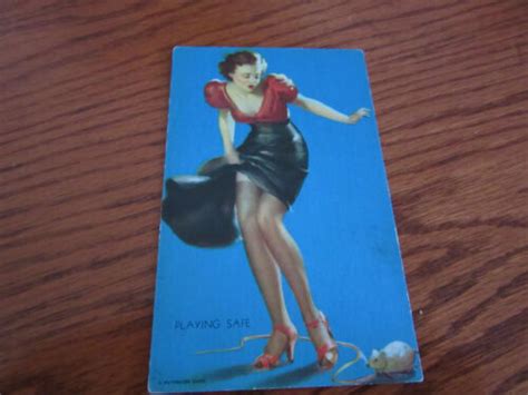 1940 Mutoscope Litho Pin Up Arcade Card Glamour Girls Playing Safe