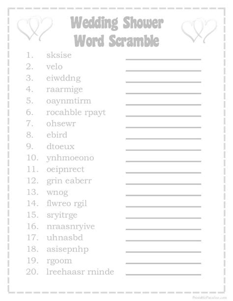 Free Printable Bridal Shower Games Word Scramble Printable Word Searches