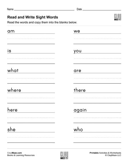 Read And Write Sight Words Practice Worksheet Set 1 Homeschool