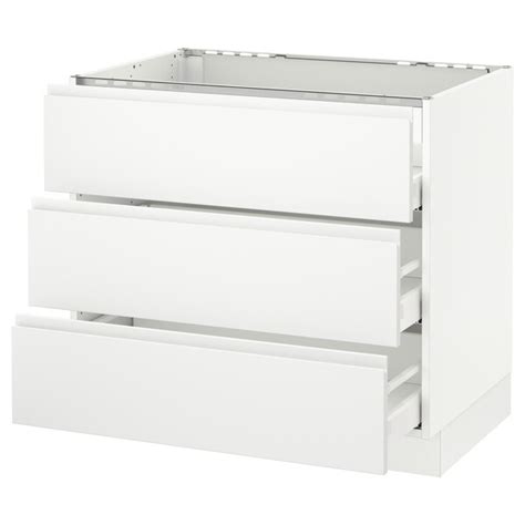 You can view and access what's inside as the drawers can be pulled out all the way. SEKTION Base cabinet f/cooktop w/3drawers - white Maximera ...