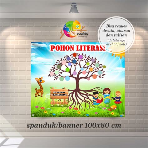 Size 100x80 Cm Spanduk, Banner Pohon Literasi, Pohon Cita-Cita, Pohon