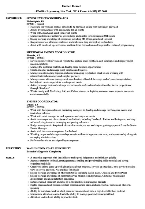 The layout of this free word resume template is divided into the area with the main info and the sidebar with secondary details. Events Coordinator Resume Samples | Velvet Jobs