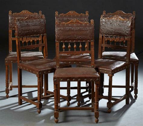 Charming Set Of Six French Carved Oak Henri Ii Style Dining 19th