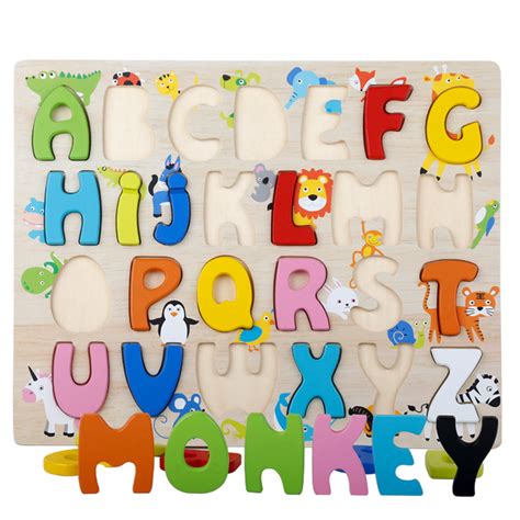Wooden Alphabet Puzzle Wooden Abcs Leaning Toy