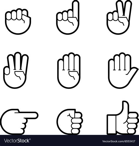 Hand Gestures Line Icons Set Royalty Free Vector Image
