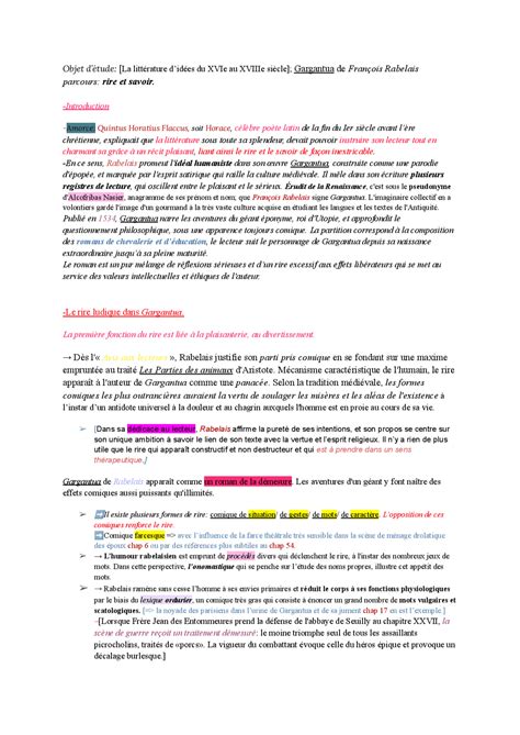 Dissertation Sur Gargantua Rire Et Savoir - La Galerie