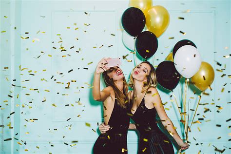 Beautiful Women Taking A Selfie In A New Year Party Celebration By
