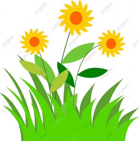 Rumput Dan Bunga Rumput Bunga Kartun Png Dan Vektor Dengan