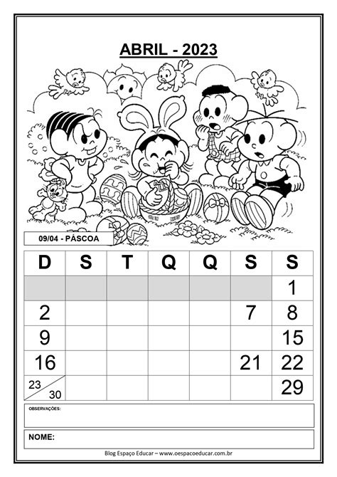 Calendário Outubro 2023 Educação Infantil