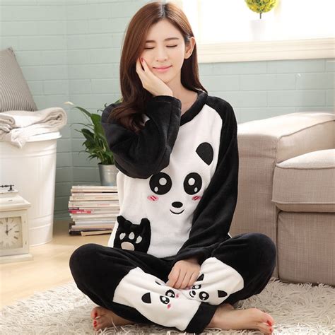 Cute Panda Pajamas Women Home Clothes Pajamas For Women Warm Coral Fleece Pajamas Nightwear